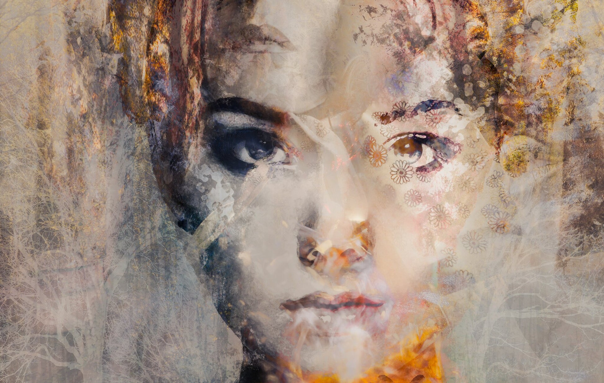 Reminiscence portrait by Martin Osner – featured on Bloupunt Rosé 2025 label. Available as limited edition fine art print and mixed media painting.